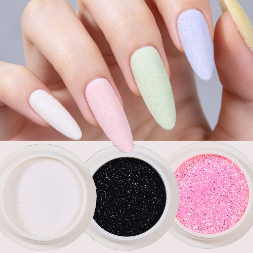 3colors/set Black White Pink Shining Sugar Nail Glitter Powder Pink Candy Coat Effect Nail Pigment Dust Halloween Manicure Decoration