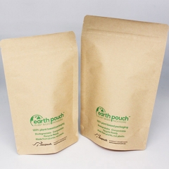 100% Sustainable Packaging Compostable Kraft Paper Pouch With Eco Printing