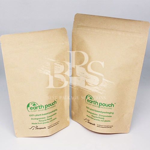 100% Sustainable Packaging Compostable Kraft Paper Pouch With Eco Printing