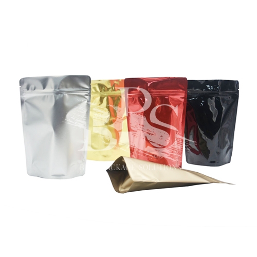 Stock Generic Ziplock Aluminum Foil Stand Up Pouches Multiple Colors