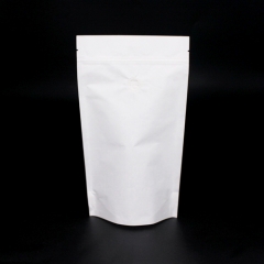 100% Compostable White Stand up Pouch With Biodegradable Zipper & WIPF Valve