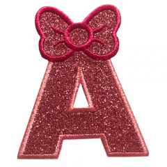 Custom Alphabet Feature Shimmery Glitter letter A Stick on Patch Embroidered