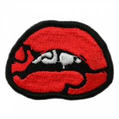 New custom red lipstick shaped hot fix china embroidery patches