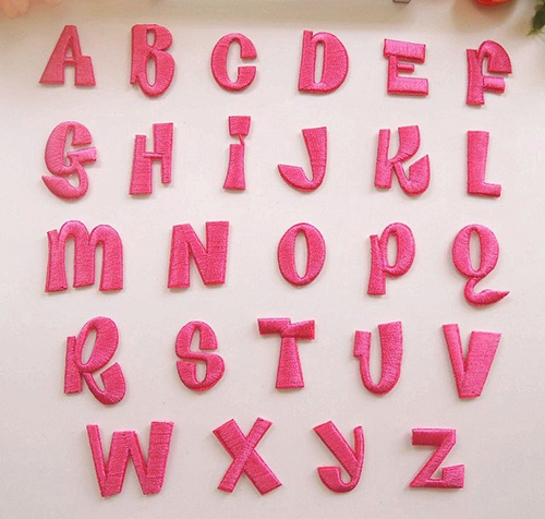 Hot sell Iron on embroidered Alphabet patches A-Z letter embroidery pink patches