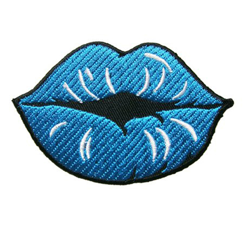 Custom cool blue Lips Patches Adhesive Embroidery Patch