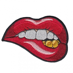 Custom cool blue Lips Patches Adhesive Embroidery Patch