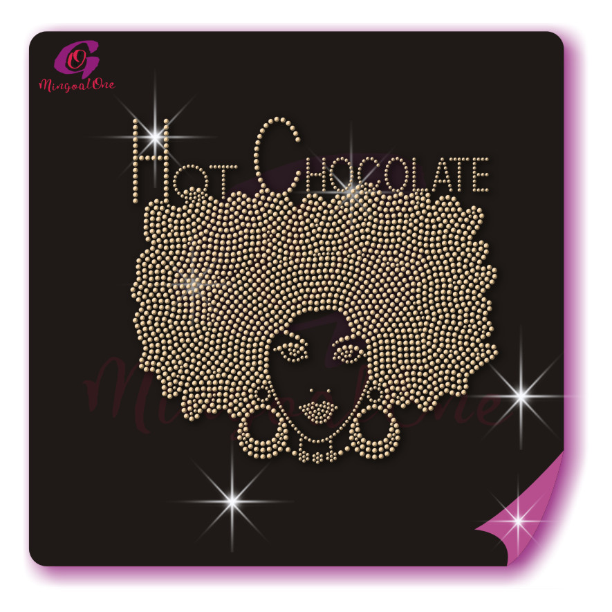 afro lady rhinestone transfer