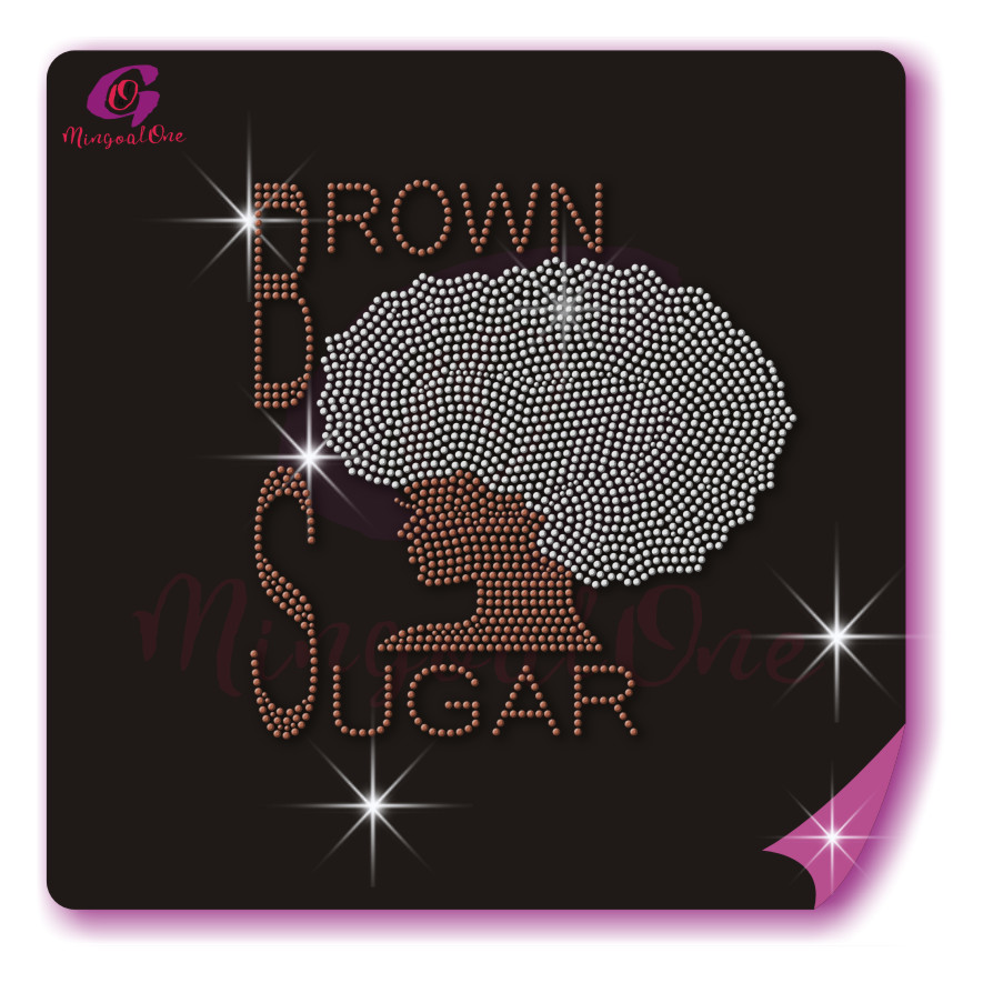 afro lady rhinestone transfer