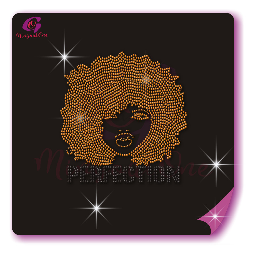 afro lady rhinestone transfer