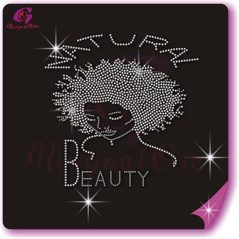 afro lady rhinestone transfer
