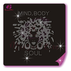 Beautiful me afro lady rhinestone iron on transfer gold stone hotfix transfer