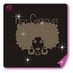 Beautiful me afro lady rhinestone iron on transfer gold stone hotfix transfer