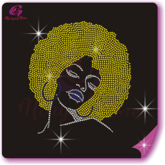Beautiful me afro lady rhinestone iron on transfer gold stone hotfix transfer