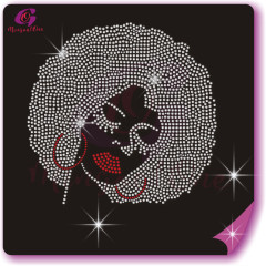 Beautiful me afro lady rhinestone iron on transfer gold stone hotfix transfer
