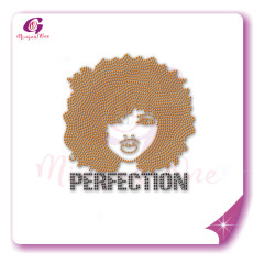 Beautiful me afro lady rhinestone iron on transfer gold stone hotfix transfer