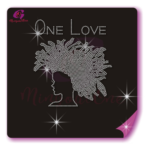 Beautiful me afro lady rhinestone iron on transfer gold stone hotfix transfer