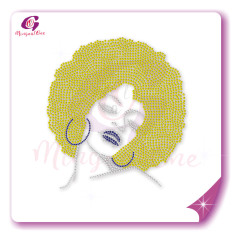 Beautiful me afro lady rhinestone iron on transfer gold stone hotfix transfer