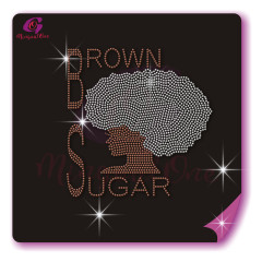 Beautiful me afro lady rhinestone iron on transfer gold stone hotfix transfer