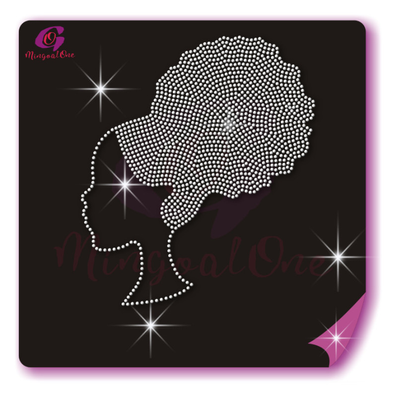 Beautiful me afro lady rhinestone iron on transfer gold stone hotfix transfer