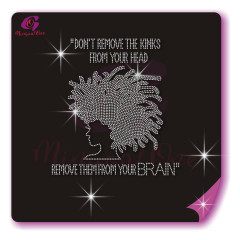 Beautiful me afro lady rhinestone iron on transfer gold stone hotfix transfer