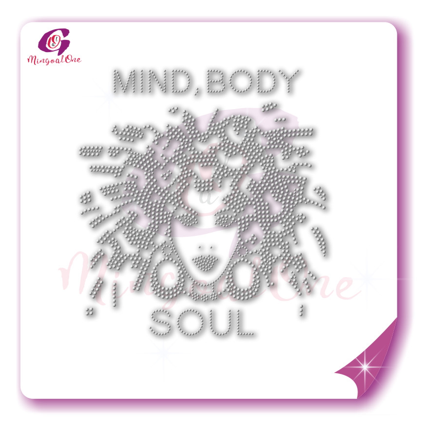 Beautiful me afro lady rhinestone iron on transfer gold stone hotfix transfer