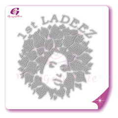 Beautiful me afro lady rhinestone iron on transfer gold stone hotfix transfer