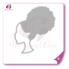 Beautiful me afro lady rhinestone iron on transfer gold stone hotfix transfer