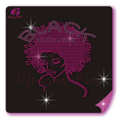 Beautiful me afro lady rhinestone iron on transfer gold stone hotfix transfer