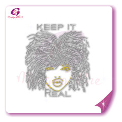 Beautiful me afro lady rhinestone iron on transfer gold stone hotfix transfer