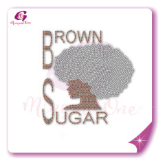 Beautiful me afro lady rhinestone iron on transfer gold stone hotfix transfer