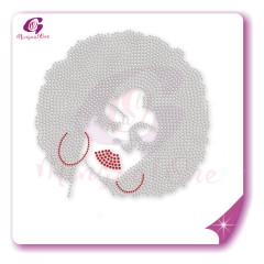 Beautiful me afro lady rhinestone iron on transfer gold stone hotfix transfer