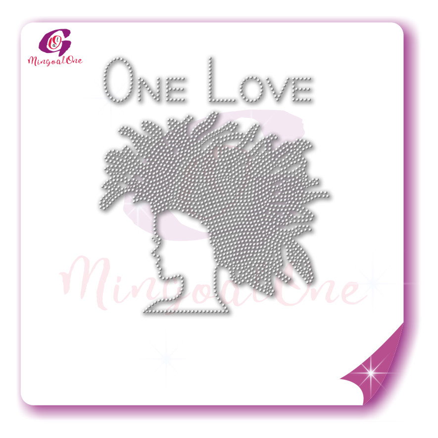 Beautiful me afro lady rhinestone iron on transfer gold stone hotfix transfer