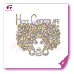 Beautiful me afro lady rhinestone iron on transfer gold stone hotfix transfer