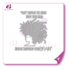 Beautiful me afro lady rhinestone iron on transfer gold stone hotfix transfer