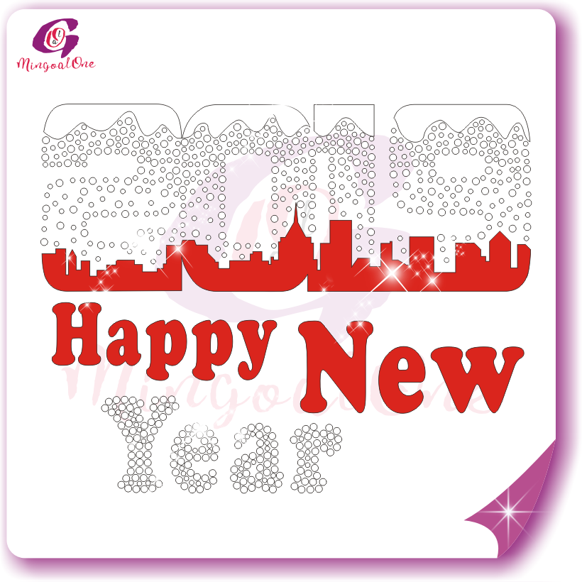 Happy new year glitter and rhinestone transfer