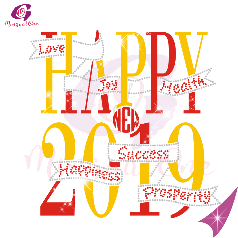 Happy new year glitter and rhinestone transfer