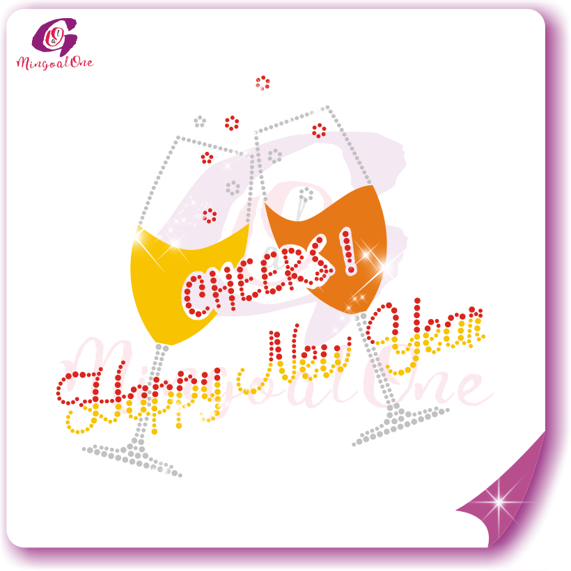Happy new year glitter and rhinestone transfer