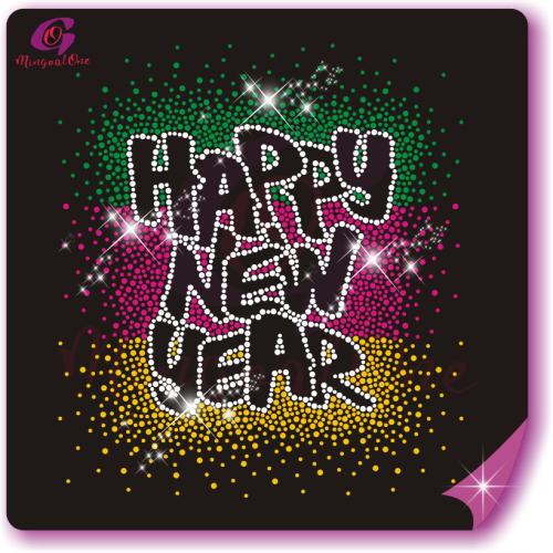 Happy new year glitter and rhinestone transfer