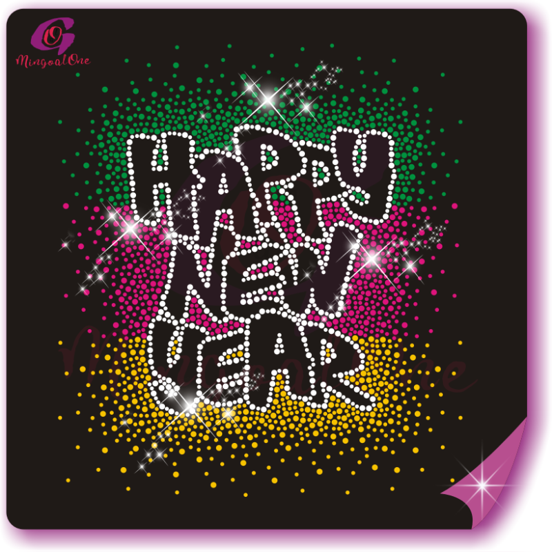 Happy new year glitter and rhinestone transfer