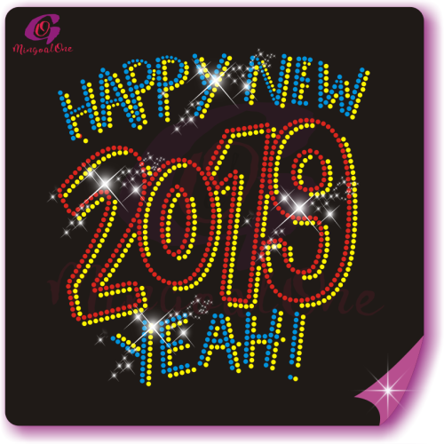 Happy new year glitter and rhinestone transfer