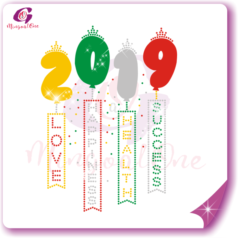 Happy new year glitter and rhinestone transfer