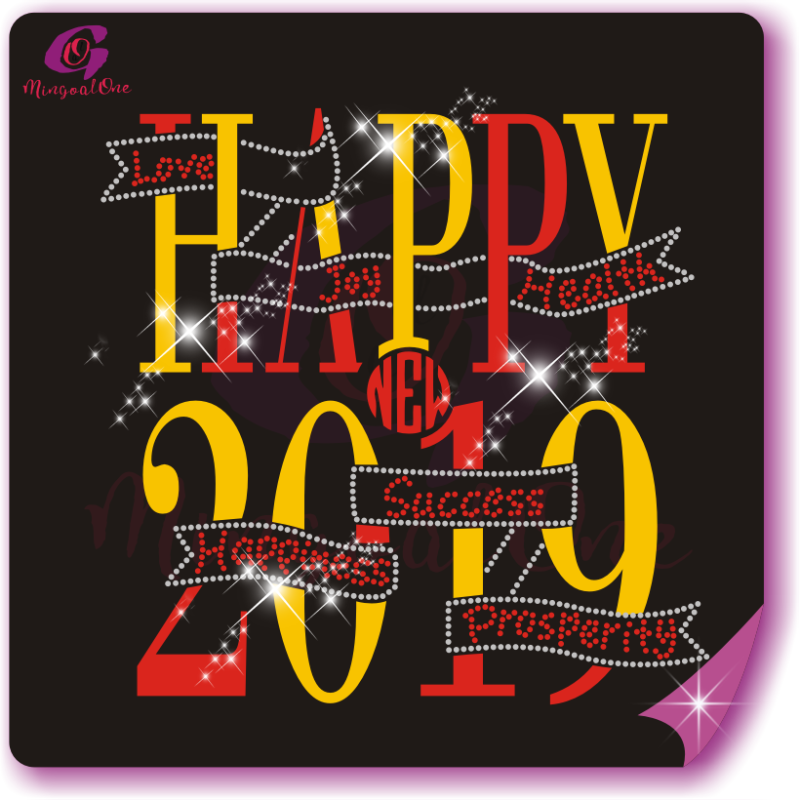 Happy new year glitter and rhinestone transfer