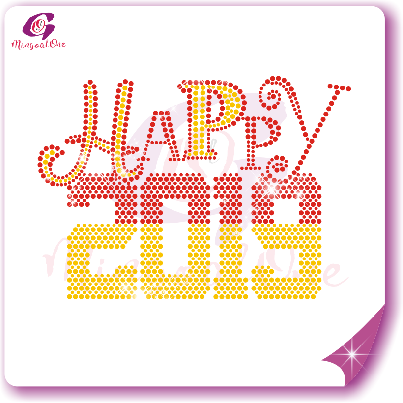 Happy new year glitter and rhinestone transfer