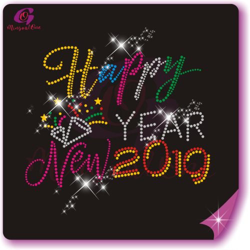 Happy new year glitter and rhinestone transfer
