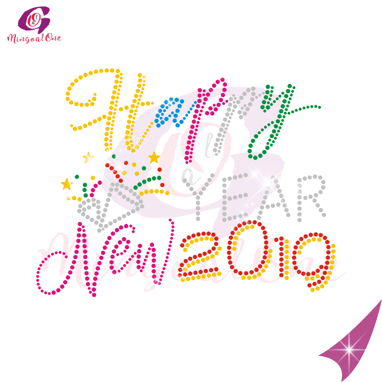 Happy new year glitter and rhinestone transfer