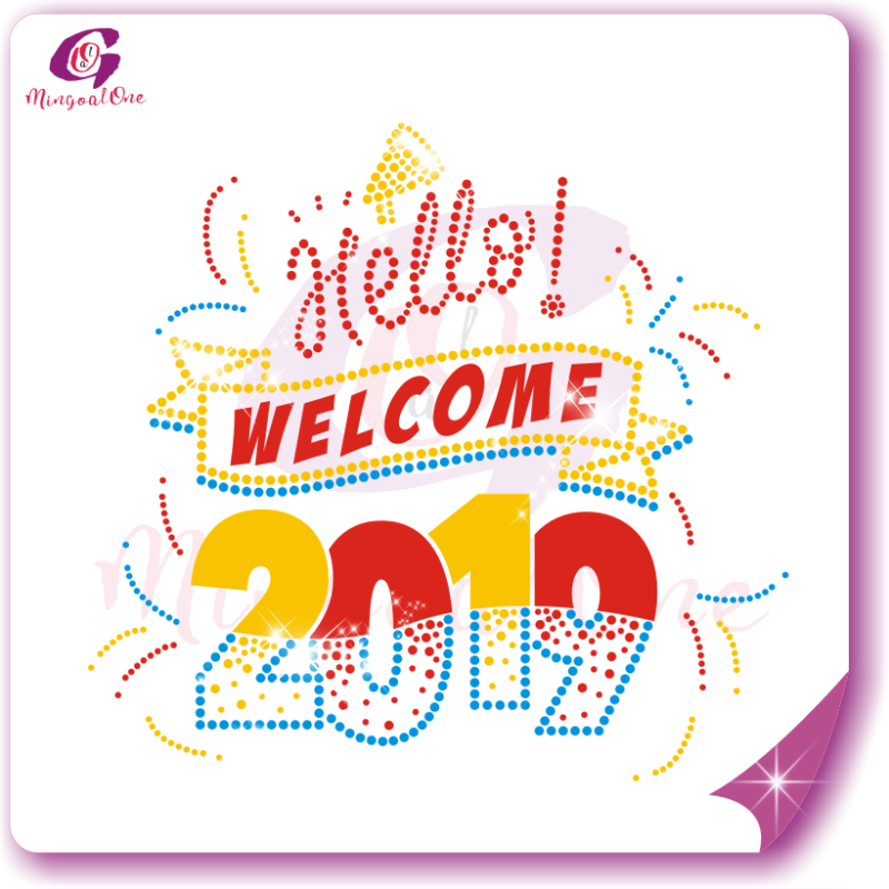 Happy new year glitter and rhinestone transfer