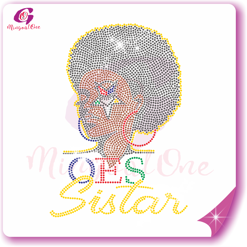 OES Sistar Afro Lady Rhinestone Transfer
