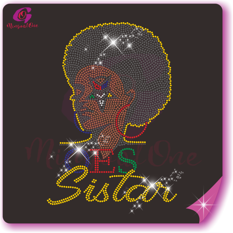 OES Sistar Afro Lady Rhinestone Transfer