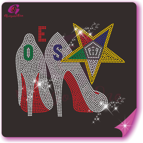 OES WITH HIGH HEEL IRON ON STAR RHINESTONE TRANSFER