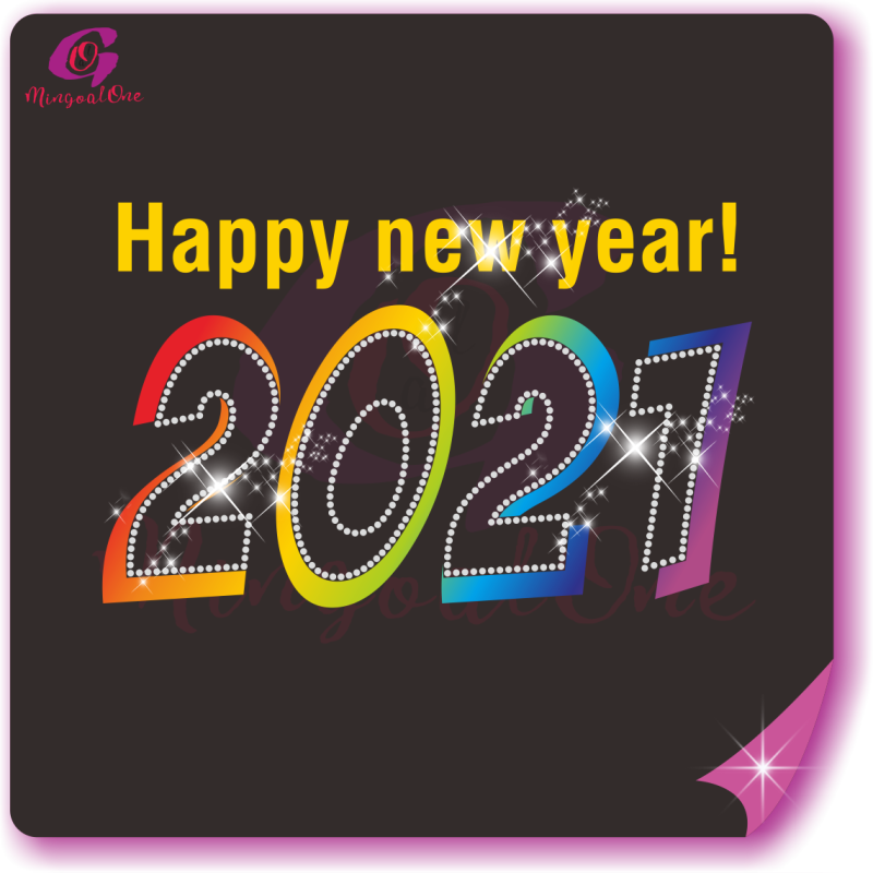 Happy new year glitter and rhinestone transfer